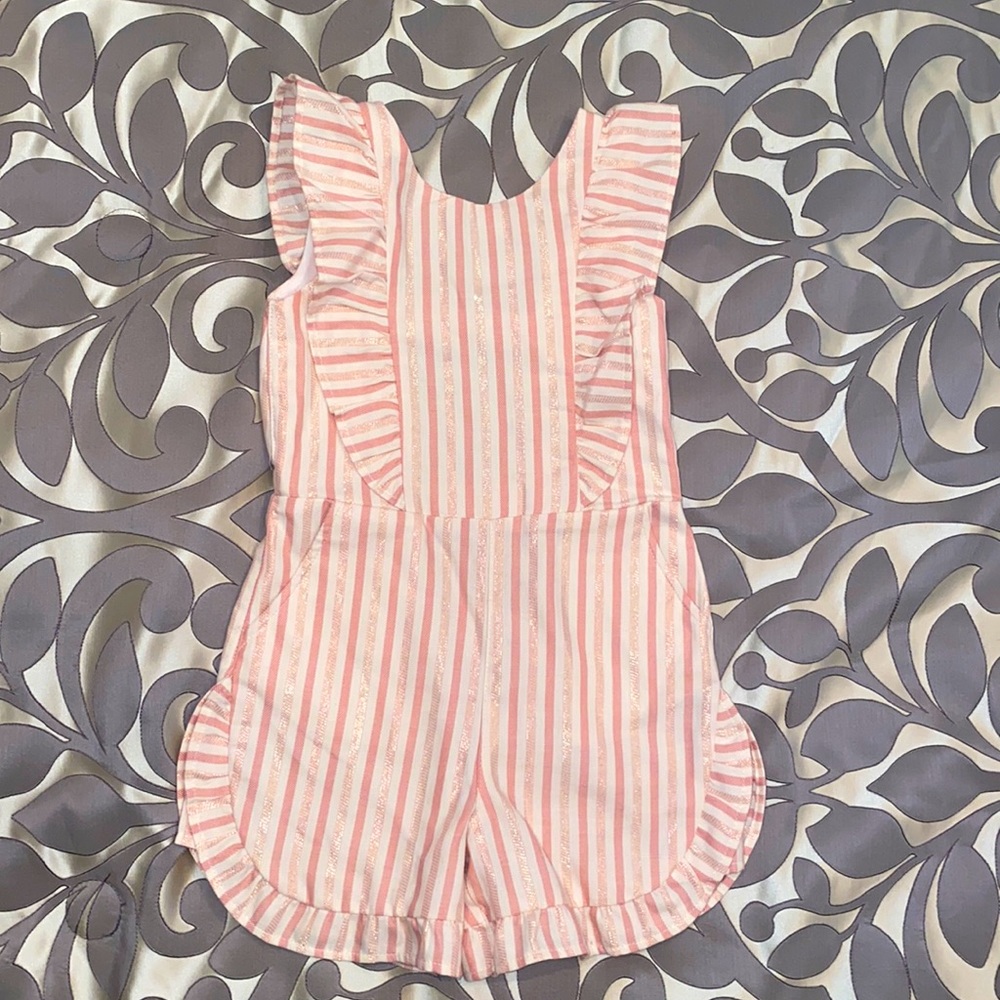Girls Ivory/Pink/Rose Gold Romper 4T